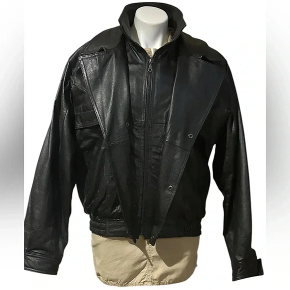 A leather world men’s black leather motorcycle jacket